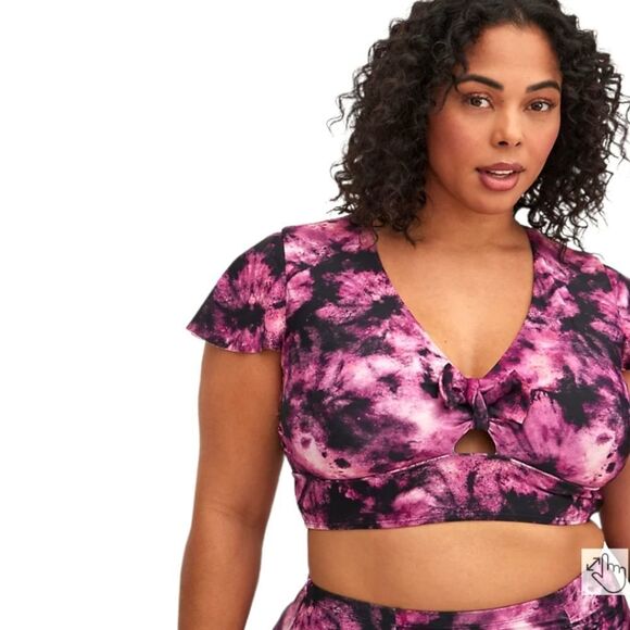 Torrid Plus Size Tie Dye Fuchsia & Black High Waist Ruched Two Piece SwimSuit3X - Picture 5 of 15